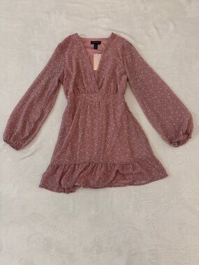 SWS Dusty Rose Floral Long Sleeve Wrap Dress - Size Medium